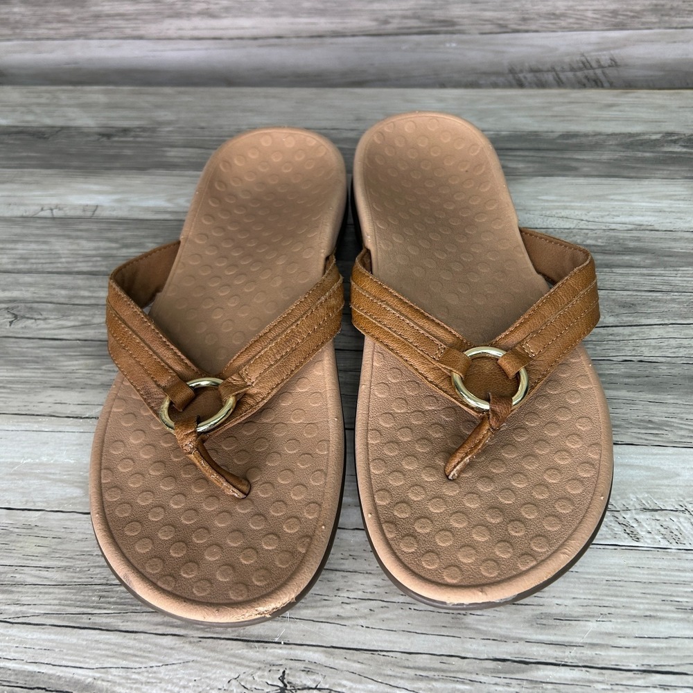 Vionic Womens Sandals Size 10 Tide Aloe Leather Thong Flip-Flops Brown - Picture 2 of 5